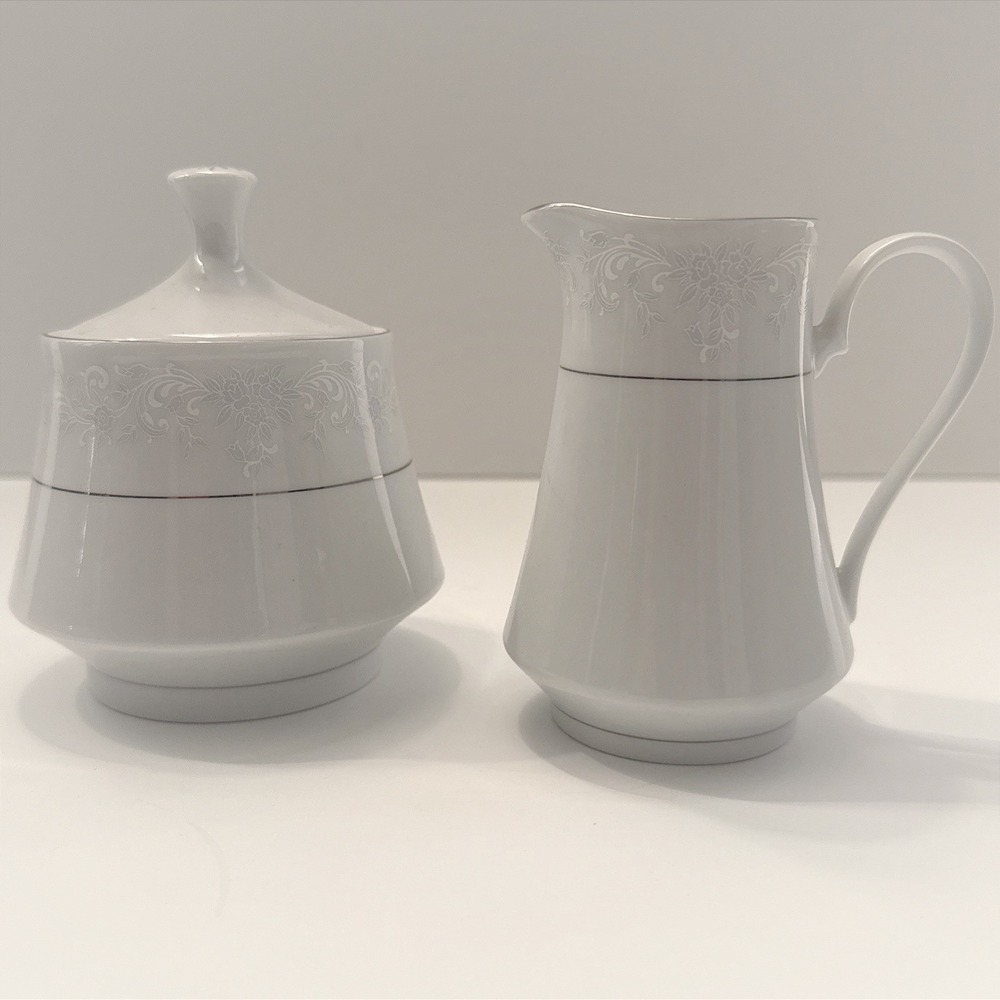 Vintage Crown Ming Fine China "Royal Palm Lace" Creamer & Sugar Bowl Jian Shiang